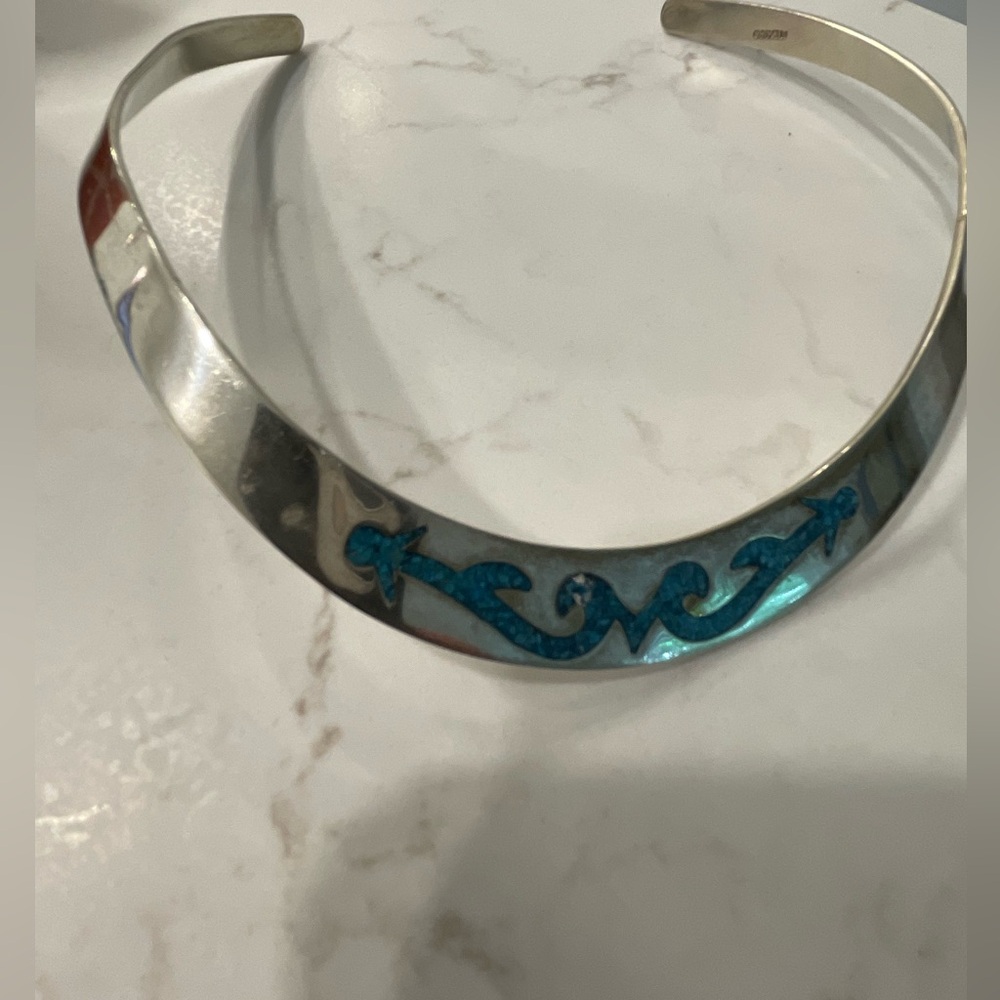 Vintage Mexico Sterling Silver 925 Turquoise collar necklace - Picture 2 of 7